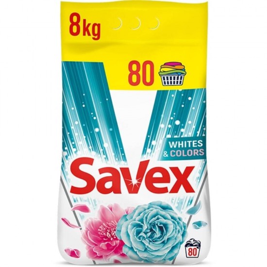 Detergent Pudra pentru Rufe SAVEX Whites & Colors, 8 kg, Detergent SAVEX, Detergent Pudra, Deetergent Pudra Automat, Detergent Automat pentru Haine, Solutii Curatare Haine, Detergent Rufe Automat