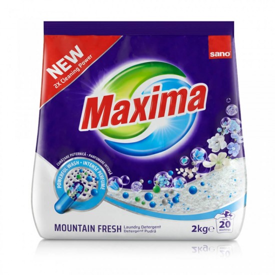 Detergent Pudra Haine SANO Maxima Mountain Fresh 2 Kg, Parfum Fresh, Detergent pentru Haine, Detergent Pudra pentru Masina de Spalat, Detergent Pudra pentru Spalarea Hainelor, Detergent Masina de Spalat, Detergent Sano pentru Rufe