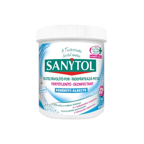 Dezinfectant Pudra de Rufe Sanytol, pentru Rufe Albe, 450 g, Pudra Dezinfectanta pentru Rufe, Pudra Dezinfectanta de Rufe, Pudra Dezinfectanta Haine, Dezinfectant Tip Pudra pentru Haine, Dezinfectant de Haine, Dezinfectant pentru Haine