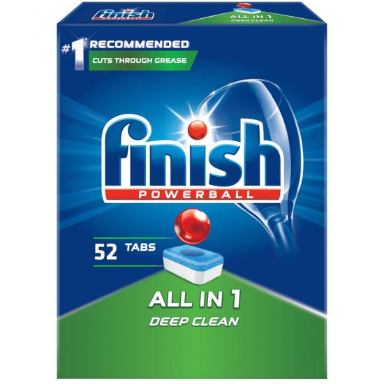 FINISH Detergent de Vase, All in One Deep Clean, 52 Tablete, Ideal pentru Masina de Spalat Vase, Dezinfectare Vase, Curatare Puternica, Protectie Calcar, Tablete Curatare Masina de Spalat Vase, Tablete Anticalcar