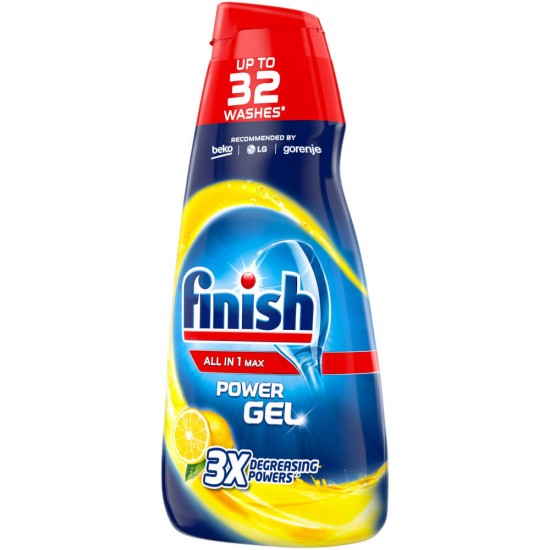 FINISH Gel All in One, Max Lemon, 650 ml, Parfum de Lamaie, Solutie Degresanta, Solutie 3 in 1, 32 de Utilizari, Solutie Degresanta Finish, Gel Curatare, Solutie Curatare Masina de Spalat Vase, Gel Curatare Degresant