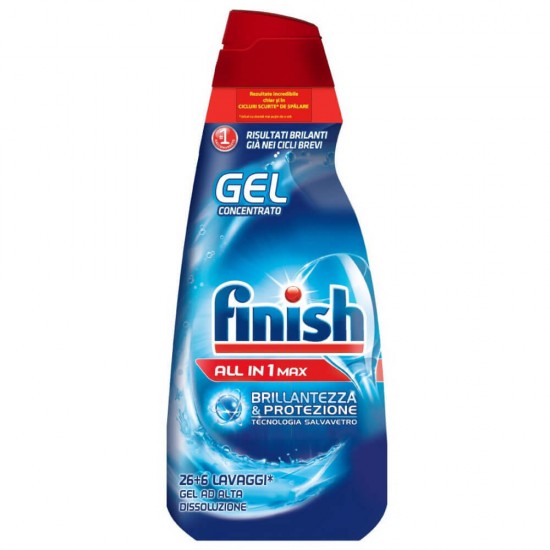 FINISH Gel All in One, Max Regular Shine & Protect, 650 ml, Parfum de Lamaie, Solutie Degresanta, Solutie 3 in 1, 32 de Utilizari, Gel de Curatare, Detergent pentru Masina de Spalat Vase, Detergent Gel Degresant