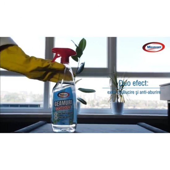Detergent Geamuri Misavan Duo Plus, 1 L, cu Pulverizator, Detergent pentru Geamuri, Detergent Sticla, Detergent pentru Sticla, Detergent pentru Suprafete din Sticla, Detergent Oglinzi, Detergent pentru Oglinzi, Detergent Oglinda