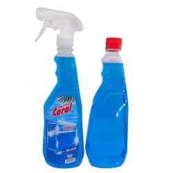 Solutie Spray Geamuri CORAL, 750 ml, cu Rezerva Bonus, Pulverizator pentru Geamuri si Sticla, Solutie Curatat Geamuri, Detergent de Geamuri, Solutie Spalat Geamuri, Detergent pentru Sticla, Produse Curatat Geamuri, Solutii Spray pentru Geamuri si Sticla