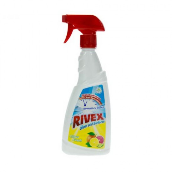 Solutie cu Pulverizator pentru Curatat Geamuri RIVEX Glass Citrus, 500 ml, Solutie pentru Curatat Geamuri, Solutie pentru Curatat Suprafete din Sticla, Solutii de Curatat Geamuri, Solutie Spray pentru Curatarea Geamului, Solutie de Curatat Geamuri