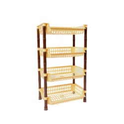Etajera cu 4 Rafturi STERK, 70x41x29 cm, Dreptunghiulara, Plastic Galben/Maro, Etajere pentru Depozitare Casa, Etajere cu Rafturi Depozitare, Etajera Plastic Bucatarie si Baie, Etajera Plastic cu Patru Nivele, Etajera cu Patru Rafturi din Plastic