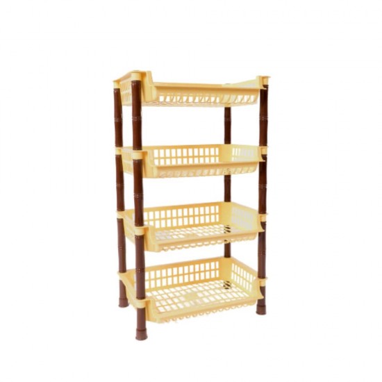 Etajera cu 4 Rafturi STERK, 70x41x29 cm, Dreptunghiulara, Plastic Galben/Maro, Etajere pentru Depozitare Casa, Etajere cu Rafturi Depozitare, Etajera Plastic Bucatarie si Baie, Etajera Plastic cu Patru Nivele, Etajera cu Patru Rafturi din Plastic