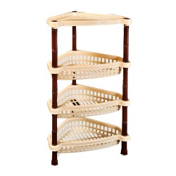 STERK Etajera Triunghiulara, 36x26 cm, Coltar pe 4 Nivele, Galben/Maro, Etajere pentru Depozitare Casa, Etajere cu Rafturi Depozitare, Etajera Plastic Bucatarie si Baie, Etajera Plastic cu Patru Nivele, Etajera cu Patru Rafturi din Plastic