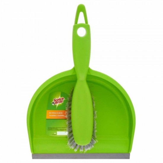Set Faras cu Perie SCOTCH BRITE, 21x7x32.5 cm, Faras cu Lamela din Cauciuc, Culoare Verde, Set pentru Curatenie, Set pentru Menaj, Set pentru Uz Casnic, Set Perie si Faras din Plastic, Articole Curatenie