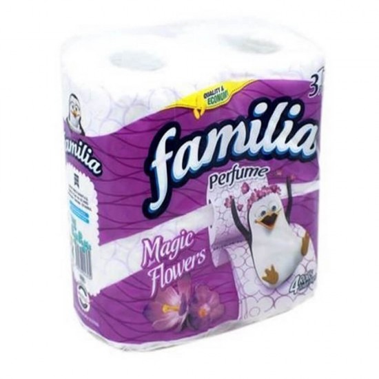 Hartie Igienica FAMILIA Soft Powder, 3 Straturi, 4 Role/Bax, 140 File/Rola, Hartie cu Parfum Floral, Hartie Igienica Parfumata, Hartie Igienica la Bax, Hartie Igienica Alba, Hartie Igienica FAMILIA