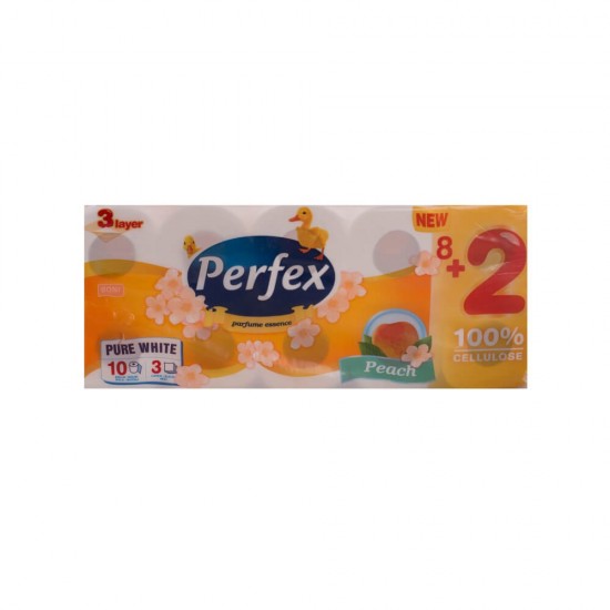 Hartie Igienica PERFEX, 3 Straturi, 10 Role/Bax, 120 File/Rola, Hartie cu Parfum de Piersica, Hartie Igienica Parfumata, Hartie Igienica la Bax, Hartie Igienica Alba, Hartie Igienica Perfex