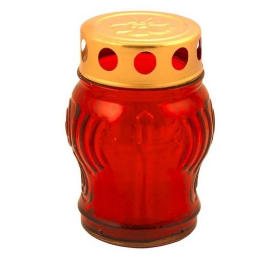 Candela Sticla cu Capac, Timp Ardere 12 h, 240 mm, Tip Felinar, Culoare Rosie, Lumanare Candela 12 h, Lumanari si Candele, Candele din Parafina, Candele pentru Exterior, Candele pentru Sarbatori, Candele cu Capac, Candela cu Capac Metalic