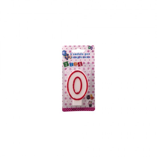 Lumanare Aniversara cu Cifra 0, Lungime 70 mm, Alb/Rosu, Lumanari din Parafina, Lumanari Aniversare, Lumanari pentru Tort, Lumanare pentru Zile de Nastere