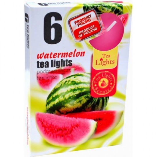 Lumanari Parfumate cu Pepene Rosu, Timp de Ardere 4.5 h, 6 Buc/Set, Lumanare Parfumata cu Pepene, Lumanari Parfumate pentru Camera, Lumanari Parfumate Rotunde