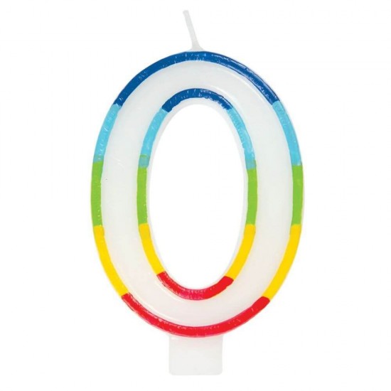 Lumanare Aniversara Cifra 0, Lungime 7 cm, Parafina, Multicolor, Cifre pentru Tort, Lumanari din Parafina, Lumanari Aniversare, Lumanari pentru Tort, Lumanare pentru Zile de Nastere, Lumanare Cifra pentru Tort, Cifre Lumanari pentru Tort