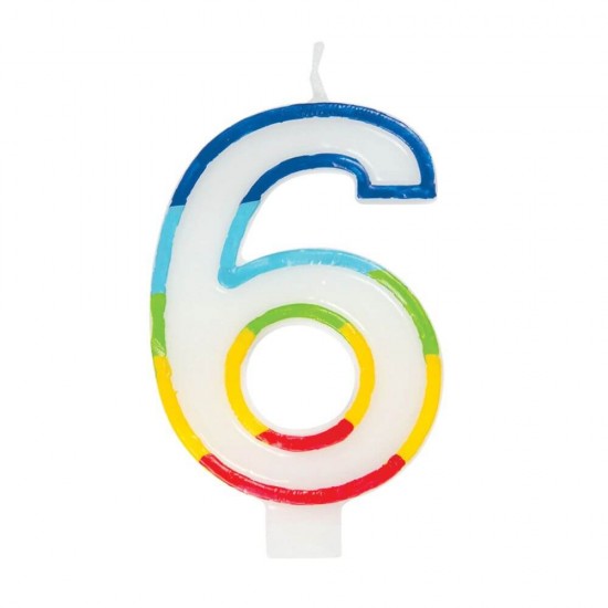 Lumanare Aniversara Cifra 6, Lungime 7 cm, Parafina, Multicolor, Cifre pentru Tort, Lumanari din Parafina, Lumanari Aniversare, Lumanari pentru Tort, Lumanare pentru Zile de Nastere, Lumanare Cifra pentru Tort, Cifre Lumanari pentru Tort