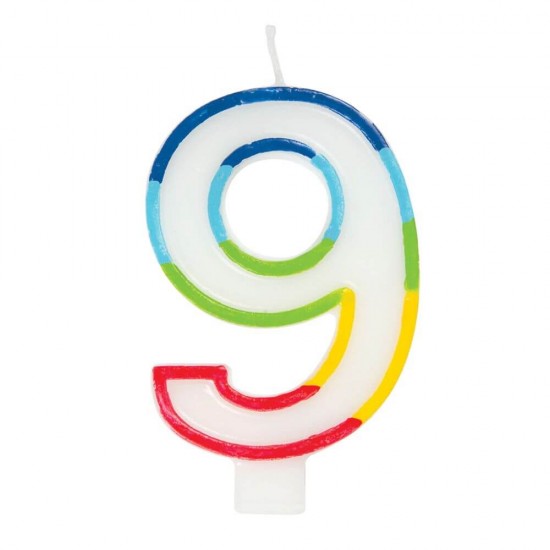 Lumanare Aniversara Cifra 9, Lungime 7 cm, Parafina, Multicolor, Cifre pentru Tort, Lumanari din Parafina, Lumanari Aniversare, Lumanari pentru Tort, Lumanare pentru Zile de Nastere, Lumanare Cifra pentru Tort, Cifre Lumanari pentru Tort