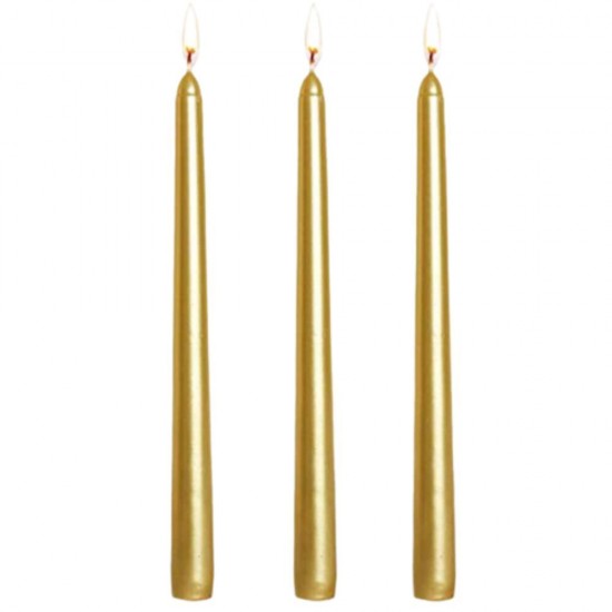 Set 10 Lumanari pentru Masa Duni Antique, 26 cm, Aurii, Lumanari Aurii pentru Masa, Lumanari Decorative Masa, Set Lumanari Lungi pentru Decor, Set Lumanari Aurii Decorative pentru Interior, Lumanare Aurie Decorativa