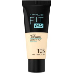 Fond de Ten 105 Natural Ivory Maybelline New York Fit Me Matte & Poreless, 30 ml, Fond de Ten Maybelline, Fond de Ten Deschis, Fond de Ten cu Argila, Fond de Ten Mat, Fond de Ten Neutru, Fond de Ten Matifiant, Fond de Ten pentru Tenul Gras