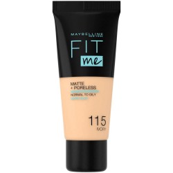 Fond de Ten 115 Ivory Maybelline New York Fit Me Matte & Poreless, 30 ml, Fond de Ten Maybelline, Fond de Ten Deschis, Fond de Ten cu Argila, Fond de Ten Mat, Fond de Ten Cald, Fond de Ten Matifiant, Fond de Ten pentru Tenul Gras