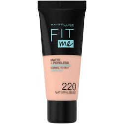 Fond de Ten 220 Natural Beige Maybelline New York Fit Me Matte & Poreless, 30 ml, Fond de Ten Maybelline, Fond de Ten Deschis, Fond de Ten cu Argila, Fond de Ten Mat, Fond de Ten Cald, Fond de Ten Matifiant, Fond de Ten pentru Tenul Gras
