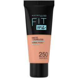 Fond de Ten 250 Sun Beige Maybelline New York Fit Me Matte & Poreless, 30 ml, Fond de Ten Maybelline, Fond de Ten Deschis, Fond de Ten cu Argila, Fond de Ten Mat, Fond de Ten Rece, Fond de Ten Matifiant, Fond de Ten pentru Tenul Gras