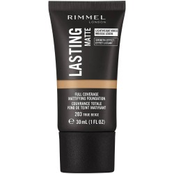 Fond de Ten Rimmel Lasting Matte, 203 True Beige, 30 ml, Fond de Ten cu Acoperire, Fond de Ten Efect Mat, Fond de Ten cu Acoperire Mare, Fond de Ten Rezistent, Fond de Ten Zilnic, Fond de Ten Rimmel London, Fond de Ten Lasting Finish Matte