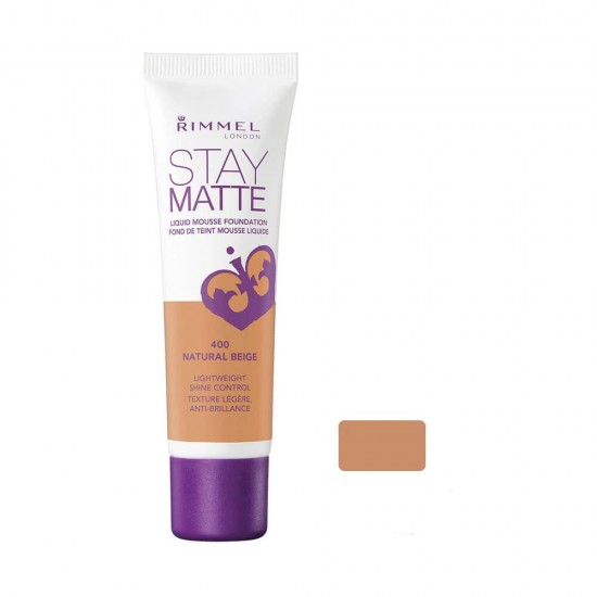 Fond de Ten RIMMEL LONDON Stay Matte, 400 Natural Beige, 30 ml, Fond de Ten Matifiant, Fond de Ten cu Acoperire Medie, Fond de Ten Rezistent, Fond de Ten Micsorare Pori, Fond de Ten Rimmel London, Fond de Ten Spuma, Fond de Ten pentru Fata