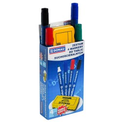 Set 4 Markere Whiteboard + Burete Magnetic, Varf Rotund de 2-4 mm, Culori Asortate, Markere Tabla, Accesorii Tabla Scolara, Instrumente de Scris, Accesorii pentru Prezentare