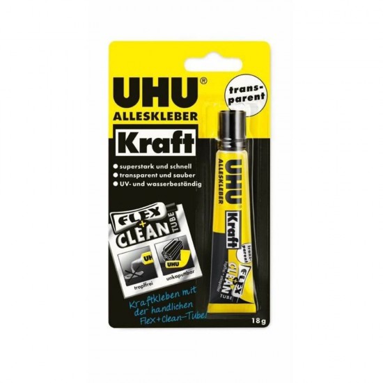 Adeziv Universal Uhu Kraft Flex&Clean, 18 g, Adezive Universale, Adeziv Transparent pentru Lipit, Adeziv pentru Ceramica, Adeziv pentru Materiale de Sticla, Adezive Transparente de Lipit, Lipici Transparent, Lipiciuri pentru Hartie si Carton