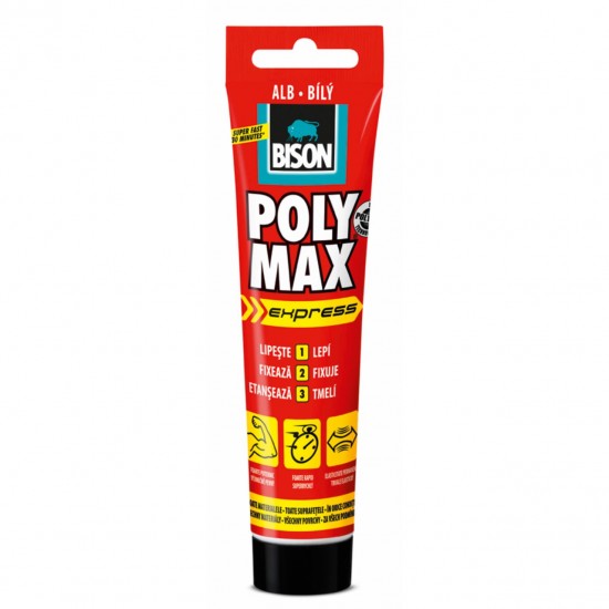 Adeziv si Etanseizant BISON Poly Max Original Express, 165 g, Culoare Alb, Adeziv Universal, Adeziv Multisuprafete, Adeziv Puternic, Adeziv Constructii