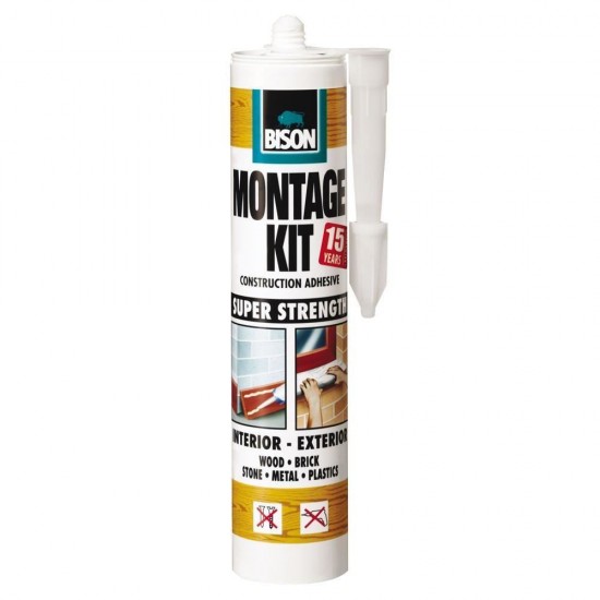 Adeziv pentru Constructii BISON Montage Kit Super Strength, 350 g, Adeziv Universal, Adeziv Multisuprafete, Adeziv Aplicare Pistol, Adeziv pentru Pistol, Adeziv Cartus