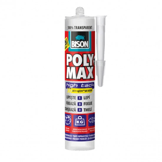 Adeziv si Etanseizant BISON Poly Max High Tack Crystal Express, 300 g, Transparent, Adeziv Universal, Adeziv Multisuprafete, Adeziv Aplicare Pistol, Adeziv pentru Pistol, Adeziv Cartus