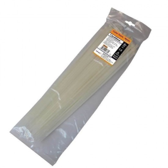 Set 100 Coliere Fixare Nylon, 7.6x450 mm, Alb, Colier din Nylon pentru Fixare, Colier de Plastic, Coliere de Plastic, Colier de Unica Folosinta, Soricei de Plastic, Soricei de Nylon, Coliere de Plastic 45 cm, Colier Plastic pentru Prindere