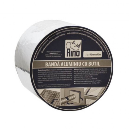 Banda Etansare Aluminiu cu Butil RINO, 1.1x150mm x 10m, Banda Etansare Aluminiu cu Butil, Banda din Aluminiu pentru Etansare, Banda pentru Etansare, Banda din Aluminiu cu Butil pentru Etansare