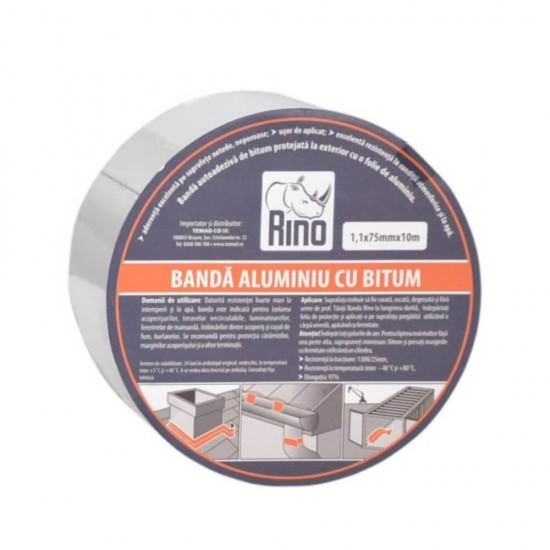 Banda Etansare din Aluminiu cu Bitum RINO, 1.1x75mm x 10m, Banda Etansare Aluminiu cu Bitum, Banda din Aluminiu pentru Etansare, Banda pentru Etansare, Banda din Aluminiu cu Bitum pentru Etansare