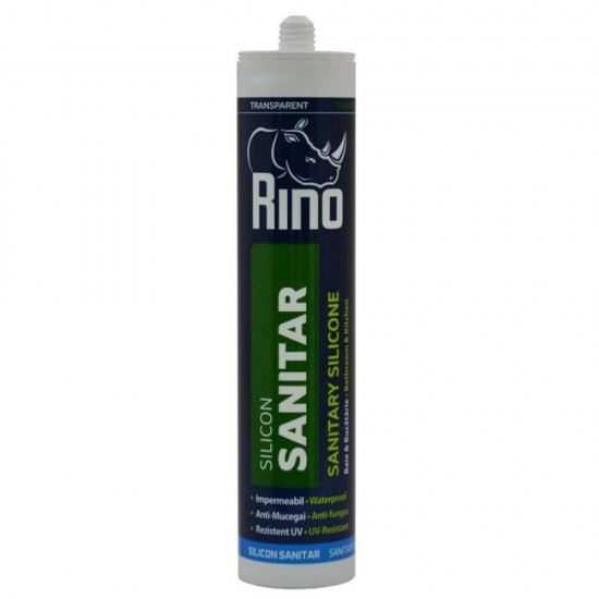 Silicon Sanitar Rino, Transparent, 280 ml, pe Baza de Acid Acetic, Silicon Universal Rino, Silicon pentru Spatii cu Umiditate Ridicata, Silicon pe Baza de Acid Acetic, Silicon Universal Transparent, Silicon Pentru Baie si Bucatarie