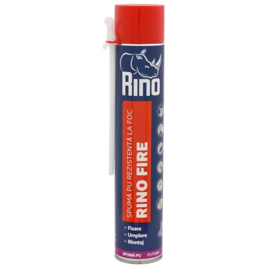 Spuma Poliuretanica Rezistenta la Foc Rino Fire, 750 ml, cu Aplicator, Spuma pentru Etansare si Izolare Rezistenta la Foc, Izolatie Spuma Poliuretanica Ignifuga, Izolatii Spume Poliuretanice Ignifuge, Spuma Poliuretanica Termoizolanta, Termoizolatie Spuma