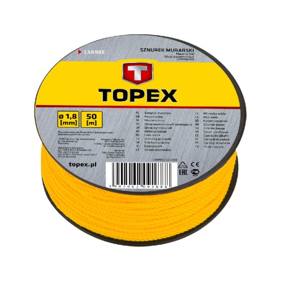 Rola Sfoara Zidarie TOPEX, Galbena, 50 m, 1 buc, Rola de Sfoara pentru Zidarie, Sfoara de Zidarie, Sfoara Galbena pentru Zidarie, Rola de Sfoara Galbena Zidarie, Rola Sfoara 50m, Rola de Sfoara pentru Zidarie 50m, Sfoara Galbena Zidarie 50m
