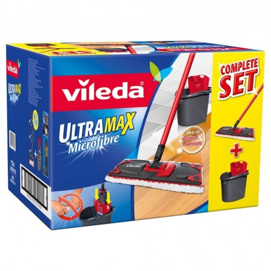 Set Galeata si Mop Plat Vileda Ultramax, 10 L, Rosu si Negru, Vileda Ultramax Set Galeata si Mop Plat, Set Curatenie Galeata si Mop, Set Menaj Galeata si Mop, Mopuri si Galeti Curatenie, Galeata Vileda si Mop Plat Microfibra