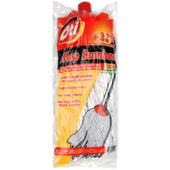 Rezerva pentru Mop din Bumbac OTI, Culoare Alb/Rosu, Greutate 250 g, Rezerve Mop, Rezerve Clasice pentru Mop, Rezerve de Bumbac pentru Mop, Rezerva pentru Mop Standard, Accesorii Curatenie, Accesorii Menaj