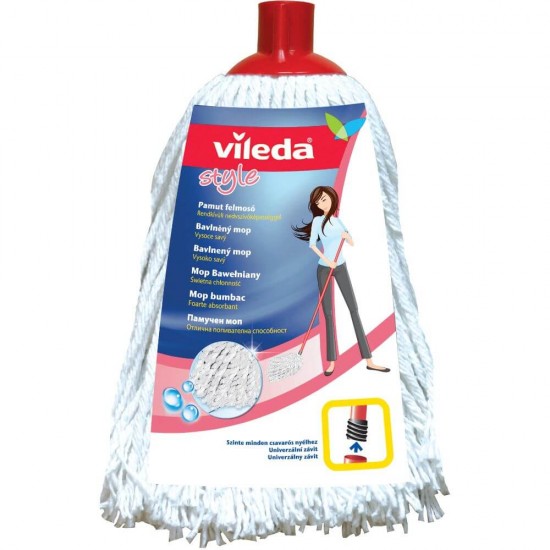 Rezerva Mop Bumbac Vileda Style, 160 g, Alb, Rezerva Mopuri Vileda Bumbac, Rezerve Mopuri Bumbac pentru Interior, Vileda Style Rezerva Mopuri Bumbac pentru Interior, Rezerve Mopuri Curatenie Casa, Rezerva pentru Mop Curatenie