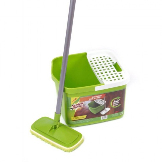 Set Galeata cu Storcator si Mop Plat SCOTCH BRITE, 10x29x31 cm, 15L, Culoare Verde, Galeata Curatenie Scotch Brite, Galeata pentru Mop, Galeti cu Storcator, Galeata pentru Uz Casnic, Galeata cu Mop, Galeti cu Mop, Galeata cu Storcator si Mop