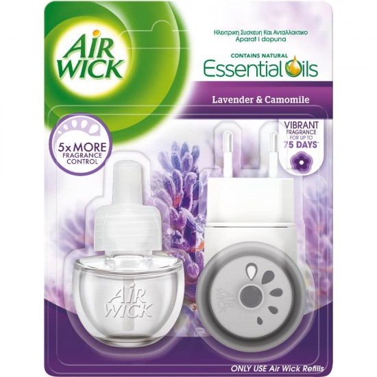 AIR WICK Set Aparat Electric + Odorizant Lichid Lavanda, 19 ml, Parfum Floral, Odorizant de Camera, Odorizant Lichid Parfumat, Odorizant AIR WICK, Set Odorizant cu Aparat Electric, Odorizant ppentru Camera cu Lavanda