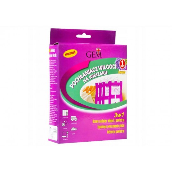 Dezumidificator Interior GEM 3 in 1, 400 ml, Lavanda, Absorbant Umiditate, Absorbant Contra Umiditatii, Absorbant pentru Reducerea Umiditatii, Dezumidificatoare, Absorbant de Umiditate, Dezumidificator Dulap, Dezumidificator Dressing