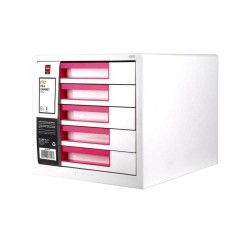 Cabinet Birou Deli, 5 Sertare, Alb/Roz, Lucios, Glisare Usoara, Suport pentru Birou, Suport de Birou, Suport Hartii Birou, Suport Documente, Suport Birotica, Suport Birou cu 5 Sertare, Suport Birou pentru Acte, Organizator Birou