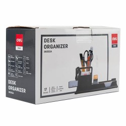 Suport Birou Model 2 Echipat Deli, 7 Compartimente, 16 Accesorii, Plastic, Negru, Suport Birou 7 Compartimente, Suport Birou Echipat 7 Compartimente, Suport Accesorii de Birou, Suport pentru Pixuri si Creioane, Suport Instrumente de Scris