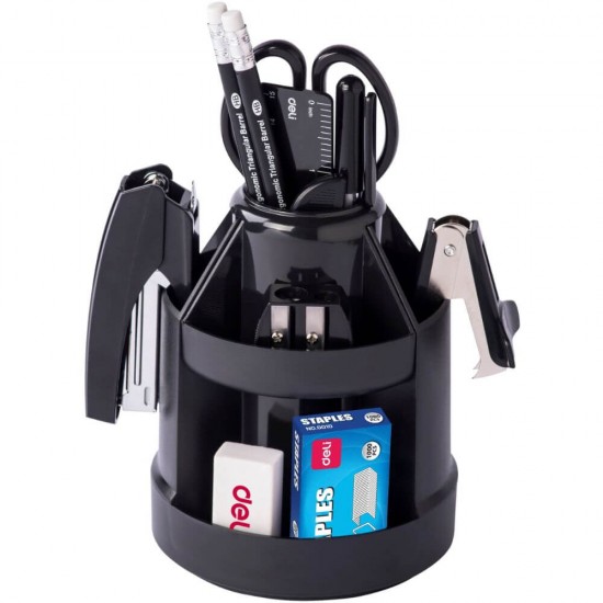 Organizator Rotativ de Birou Deli Maxi, Echipat cu Instrumente Scris, Organizator pentru Instrumente de Scris cu Baza Rotativa, Suport Accesorii Birou cu Baza Rotativa Deli, Suport Accesorii Birou, Suport Accesorii de Scris, Organizer Instrumente Scris