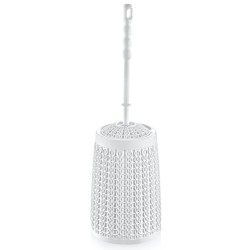 Set Toaleta cu Perie si Suport din Plastic Rotund Dantelat, Culoare Alba, Seturi de Toaleta, Perii pentru Toaleta, Set Perii WC, Set pentru Curatenie Baie, Accesorii pentru Toaleta, Perie pentru Vasul de Toaleta