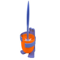 Set Toaleta cu Perie si Suport din Plastic OTI Tip Funny, Culoare Mov/Portocaliu, Seturi de Toaleta, Perii pentru Toaleta, Set Perii WC, Set pentru Curatenie Baie, Accesorii pentru Toaleta, Perie pentru Vasul de Toaleta